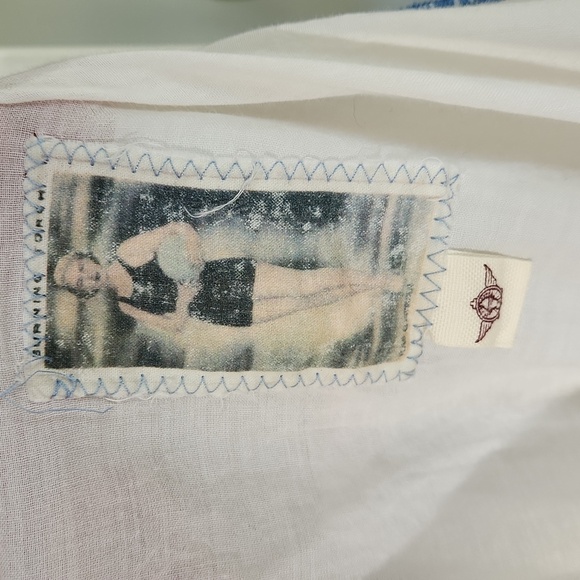 Burning Torch - Anthropologie White and Blue Embroidered Dress Sz L - Picture 8 of 10